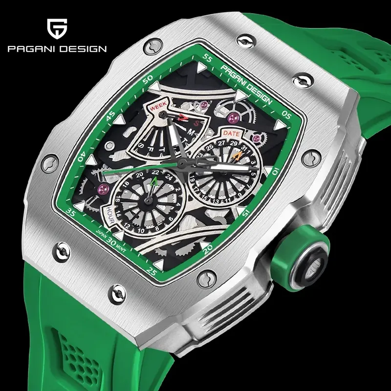 Pagani Design Multifunction Green Silicone Men's Watch- PD-YS012